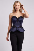 ODETTE Beaded Peplum Overbust Corset — Navy-0