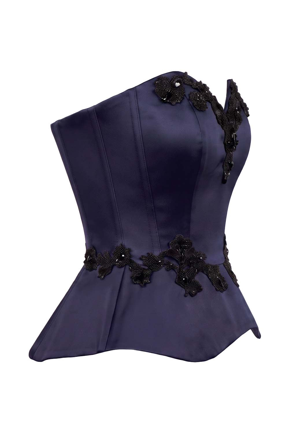 ODETTE Beaded Peplum Overbust Corset — Navy-4
