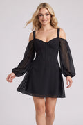 SYLVIE Georgette Cold Shoulder Corset Mini Dress - Black-0