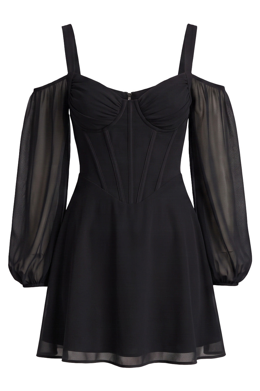 SYLVIE Georgette Cold Shoulder Corset Mini Dress - Black-3