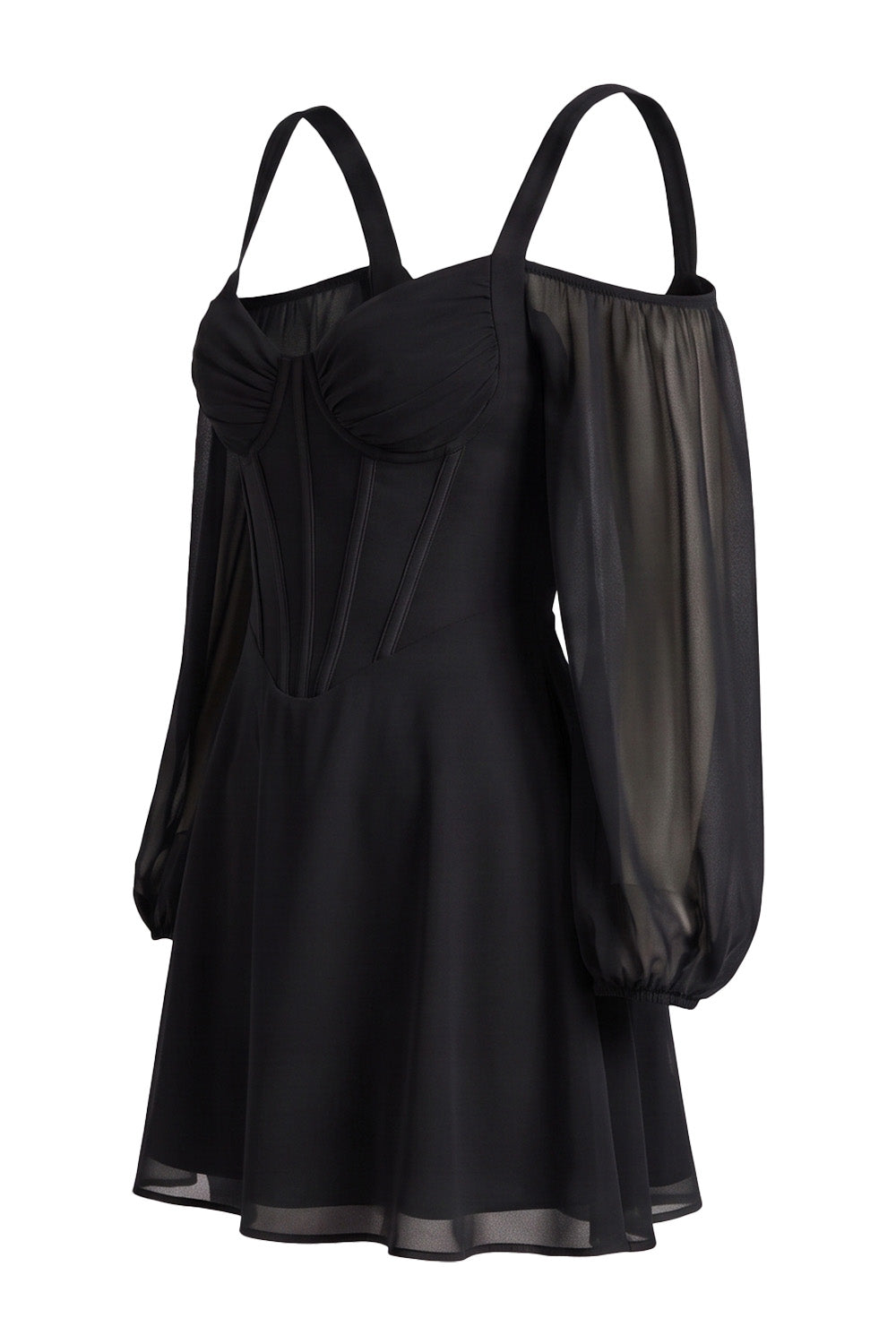 SYLVIE Georgette Cold Shoulder Corset Mini Dress - Black-4