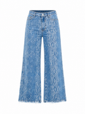 Daring Patterned Wide Leg Jeans-5