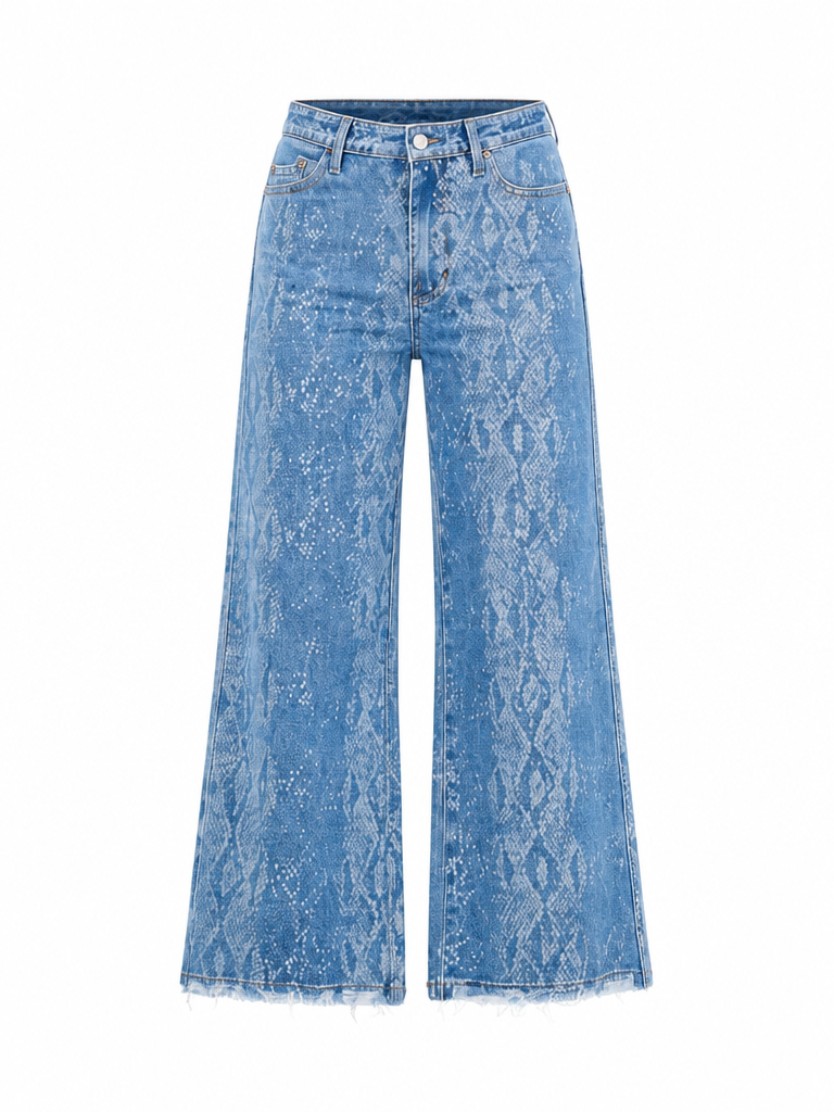 Daring Patterned Wide Leg Jeans-5
