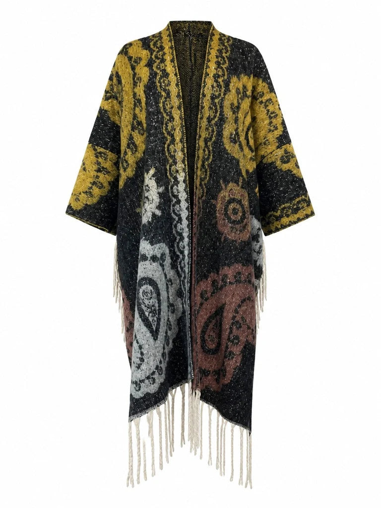 CARLA - Kimono long paisley bohème chic à franges