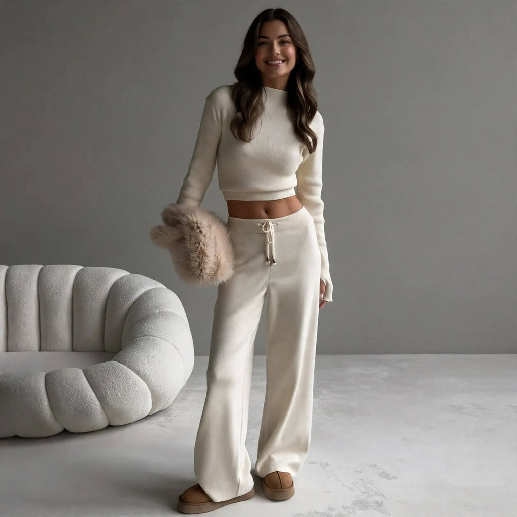 Ensemble Cocooning Élégance - Haut Crop et Pantalon Wide-Leg