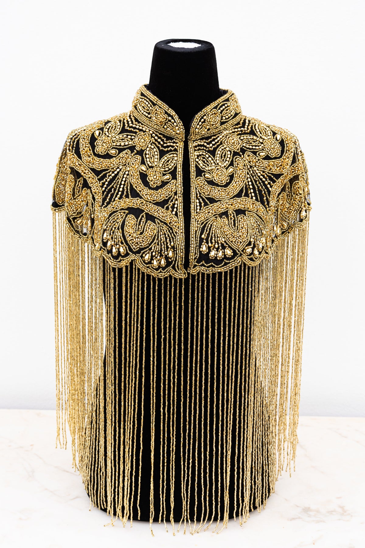 Cape bohème dorée faite main avec perles de verre scintillantes, tailles UK 8-20-1