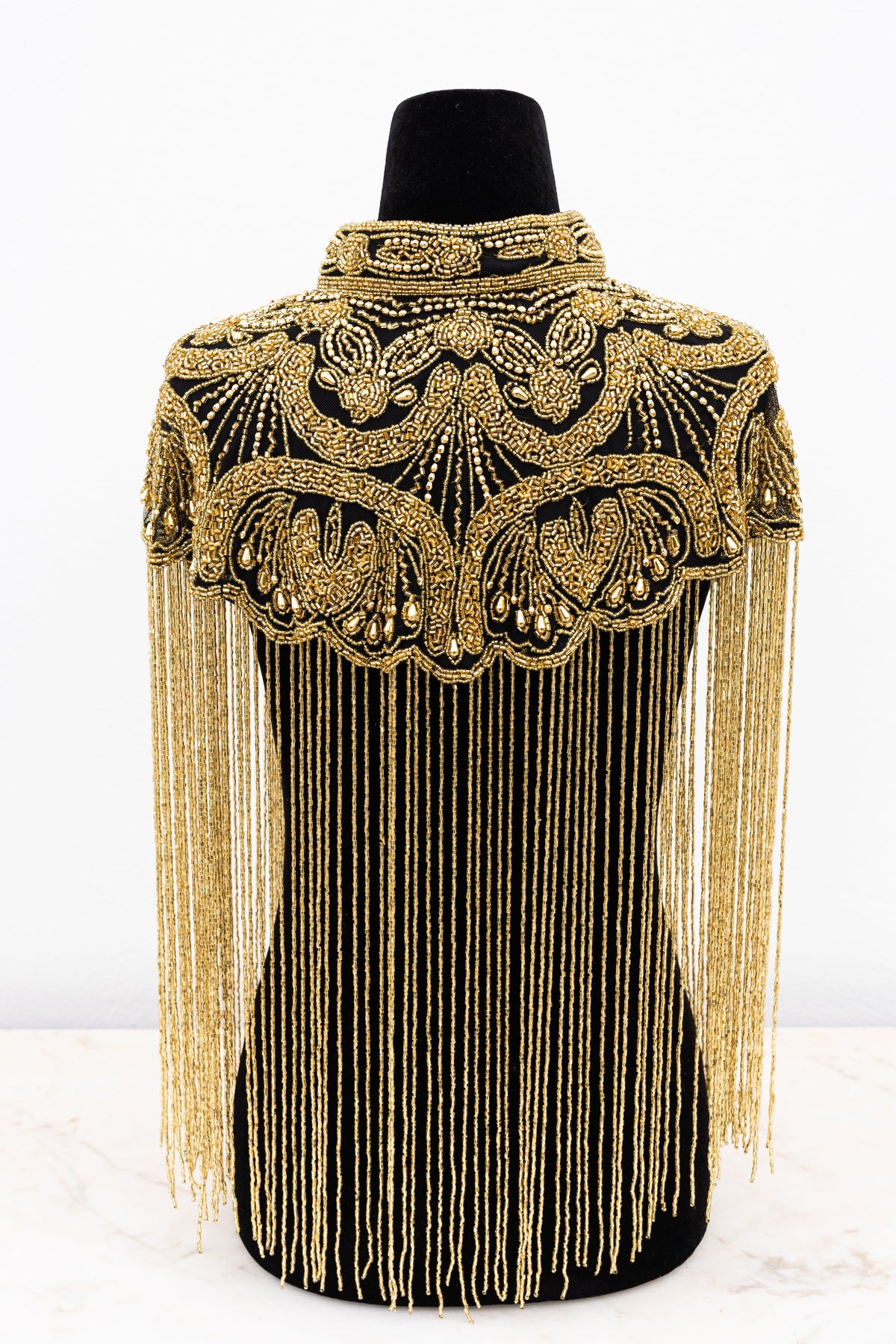 Cape bohème dorée faite main avec perles de verre scintillantes, tailles UK 8-20-3