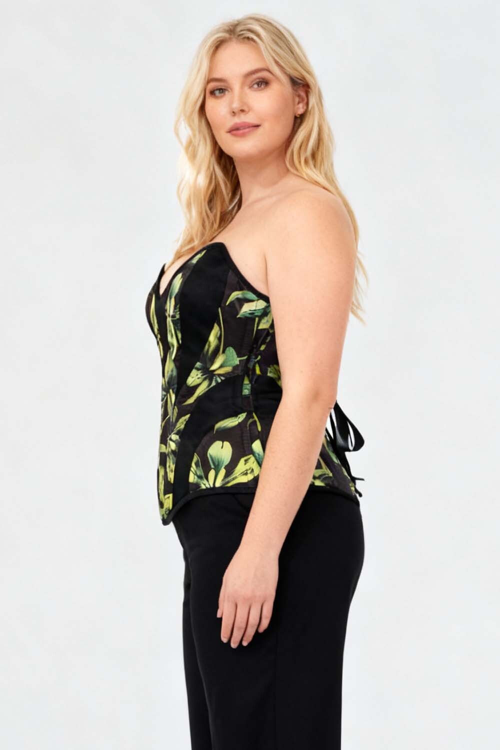 Botanical Black Green Ronae Overbust Corset-1