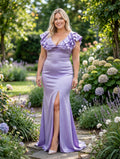 Robe longue en satin violet, dos nu, à volants, robe de demoiselle d'honneur (Royaume-Uni)