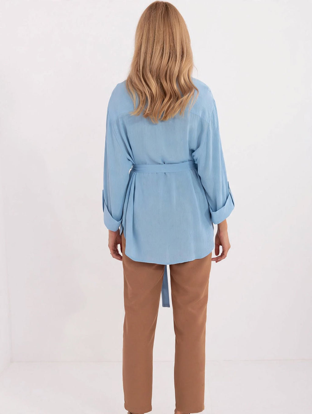 Chemise bleue pour femme Lakerta, en mélange de coton, manches 3/4, style décontracté pour le travail