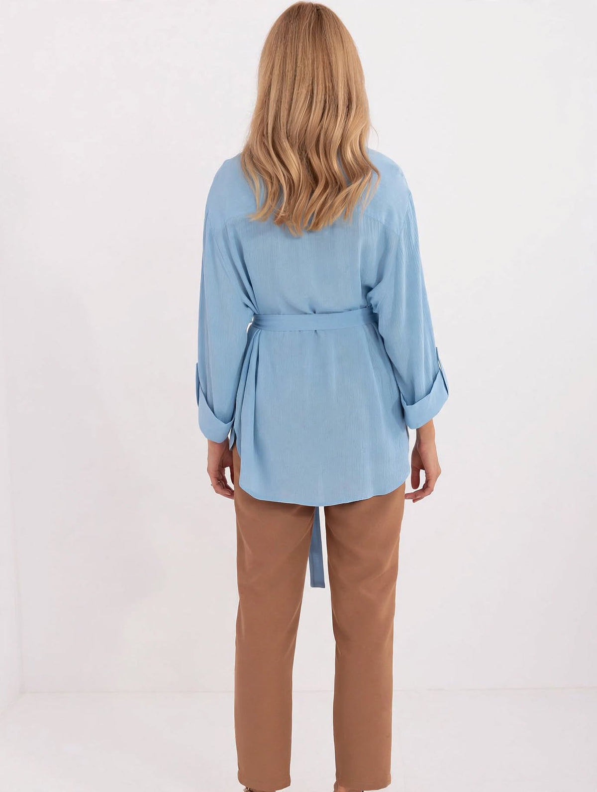 Chemise bleue pour femme Lakerta, en mélange de coton, manches 3/4, style décontracté pour le travail