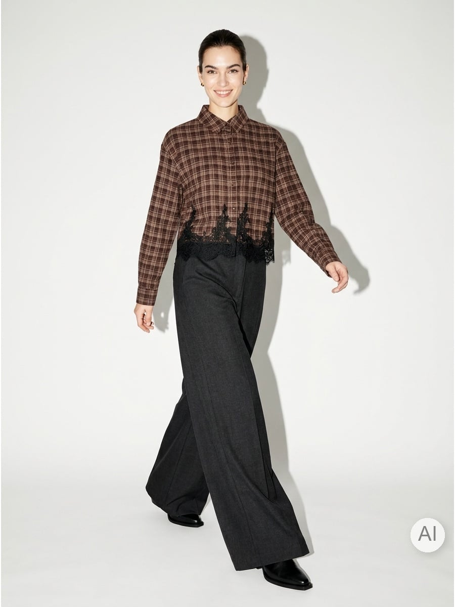 Chemise marron pour femme, mélange polyester-viscose, coupe confortable-0