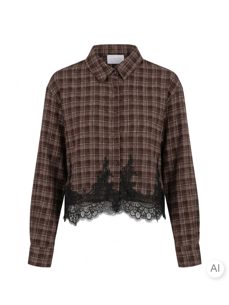 Chemise marron pour femme, mélange polyester-viscose, coupe confortable-4