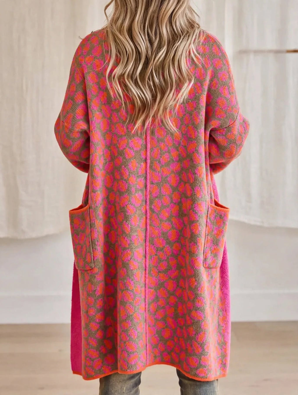 Gilet Long Léopard Rose & Orange - L'Éclat Bohème Chic