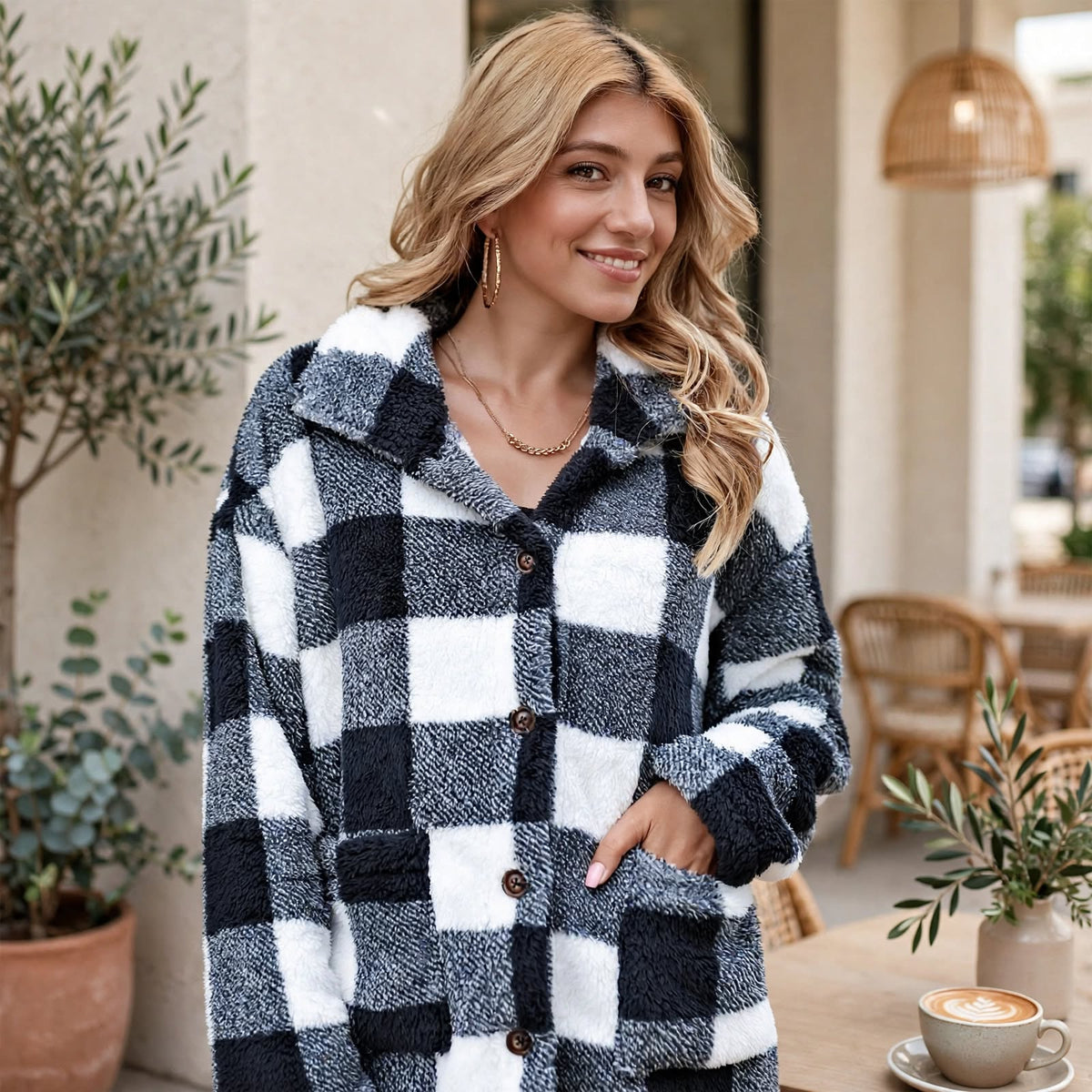 Veste Douillette à Carreaux 'Élégance Urbaine'