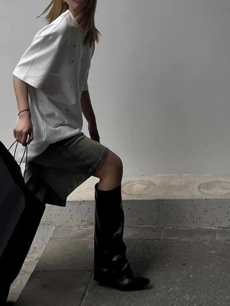 Short en jean taille haute pour femme, tailles S à 4XL, style coréen, streetwear d'été-4