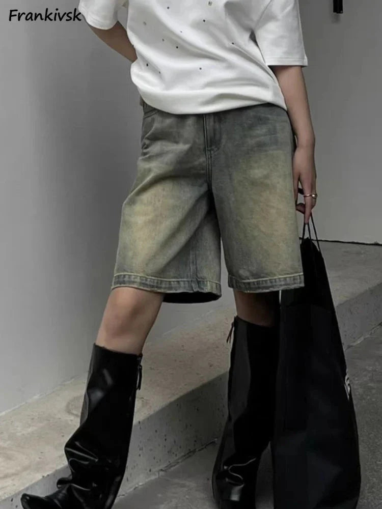 Short en jean taille haute pour femme, tailles S à 4XL, style coréen, streetwear d'été-0