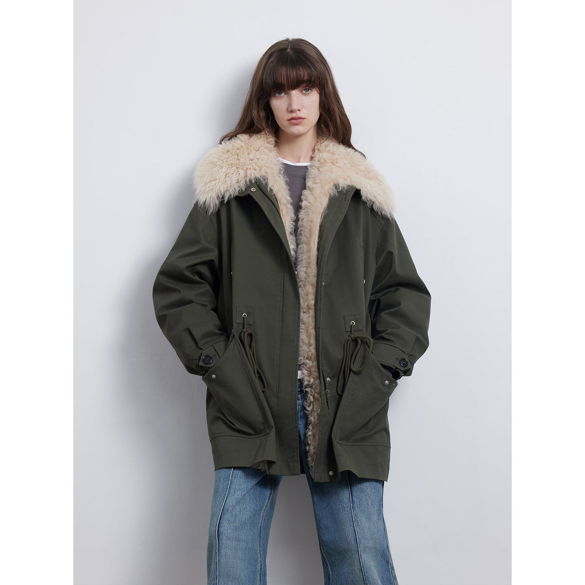 Parka mi-longue en duvet « Green Mile Miracle » à cordon de serrage et coupe ample-5