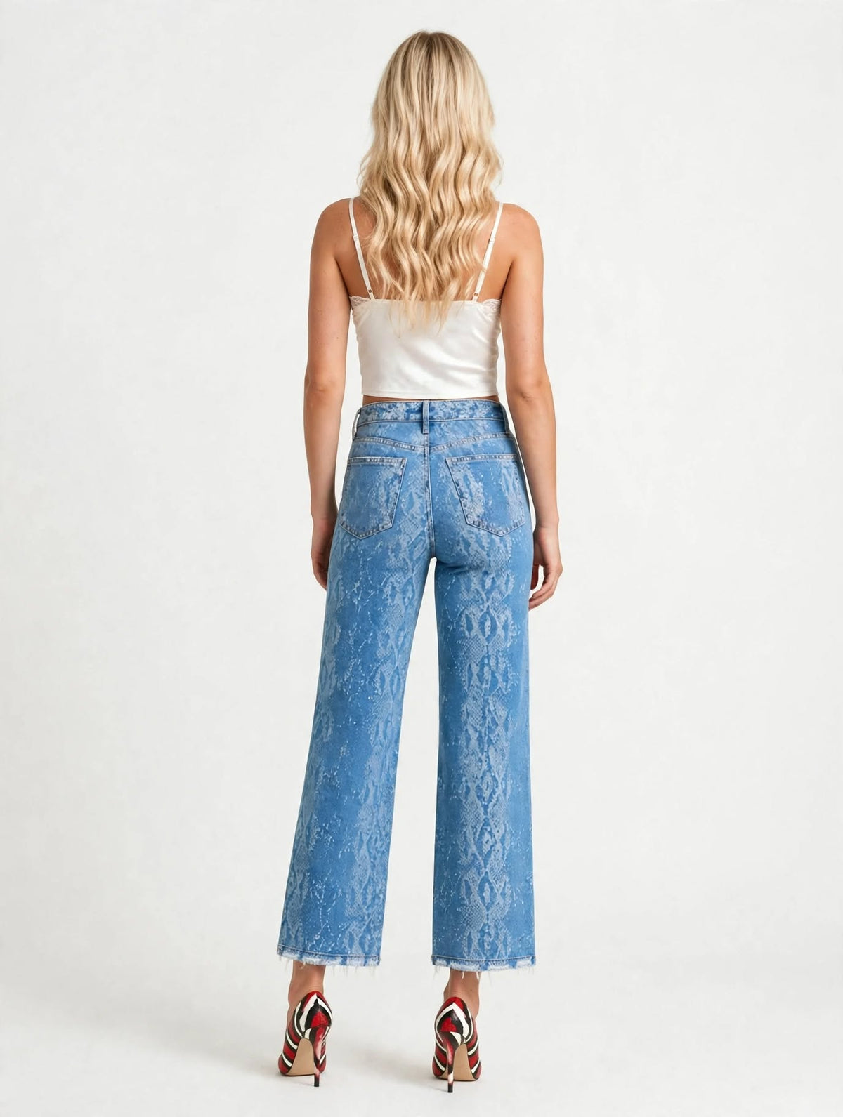 DARING - Vintage blue python print wide-leg jeans - High rise