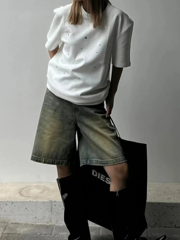 Short en jean taille haute pour femme, tailles S à 4XL, style coréen, streetwear d'été-3