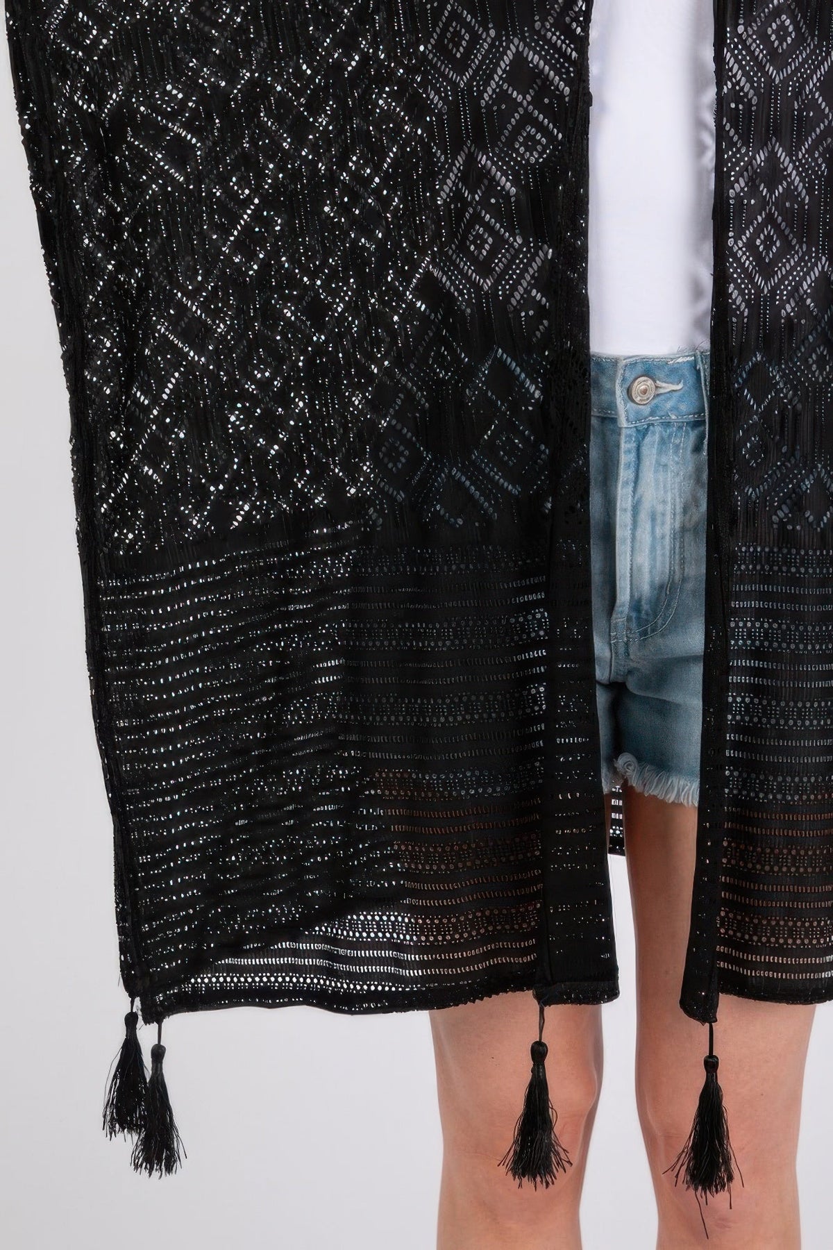 Geometric Pattern Tassel Cover Up-2