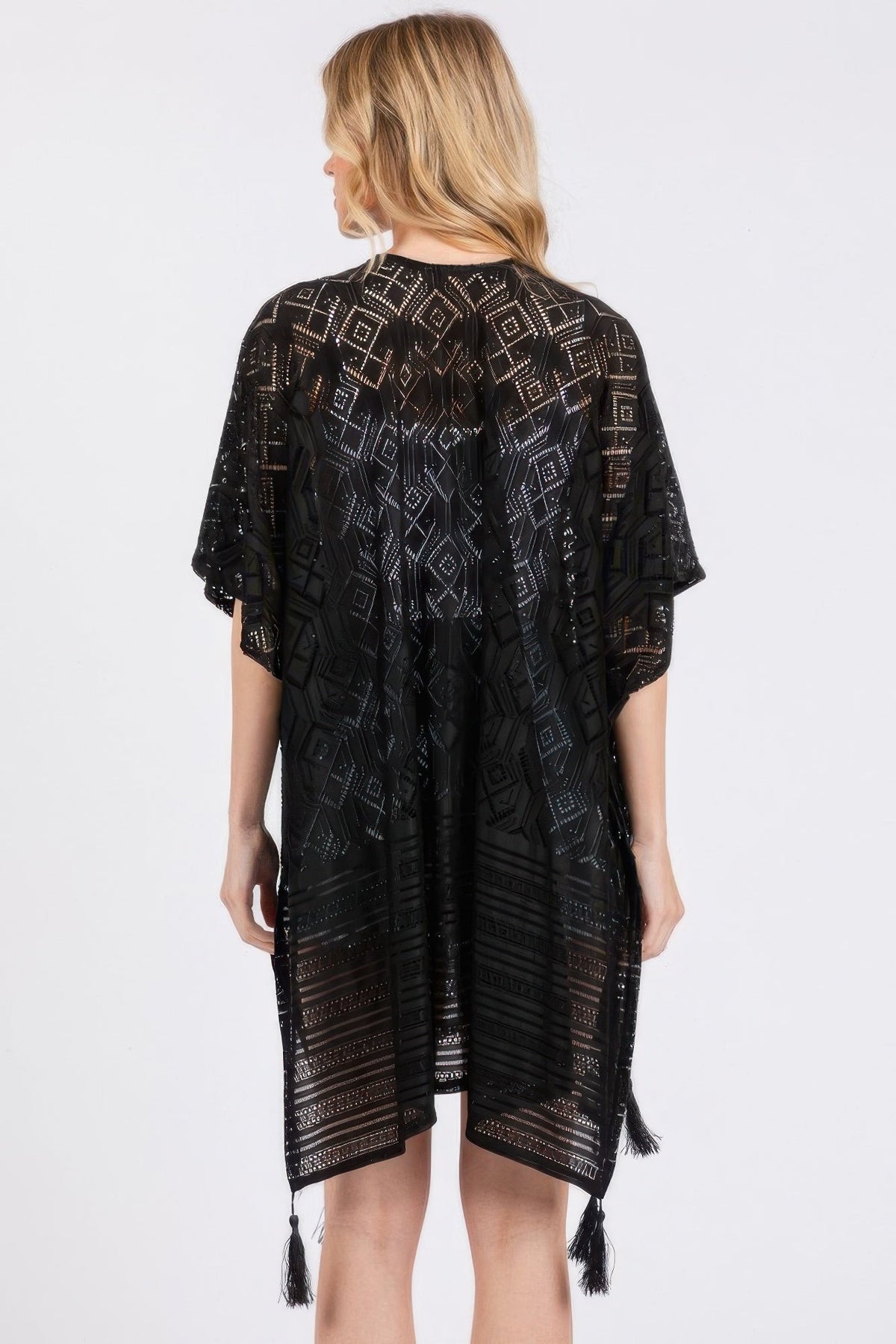 Geometric Pattern Tassel Cover Up-3
