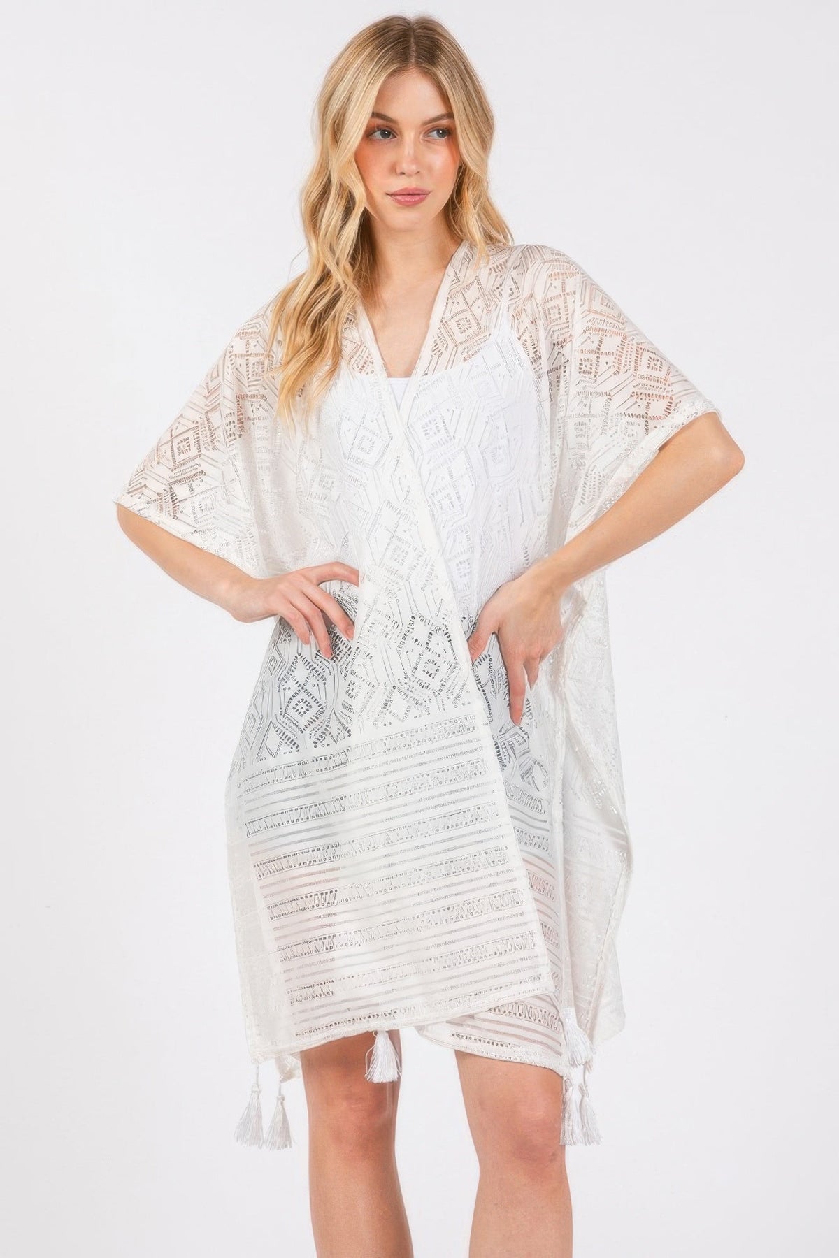 Geometric Pattern Tassel Cover Up-4