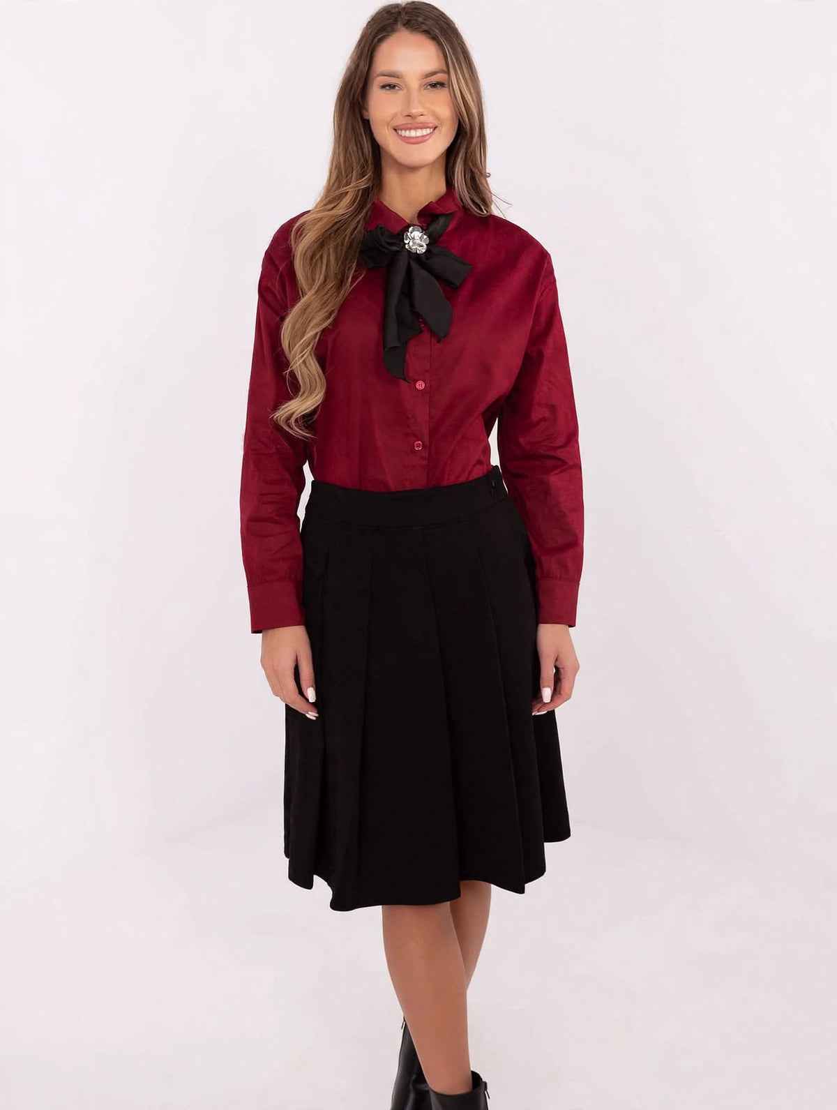 Chemise à manches longues pour femme, mélange de coton, élégante, rouge, Italy Moda
