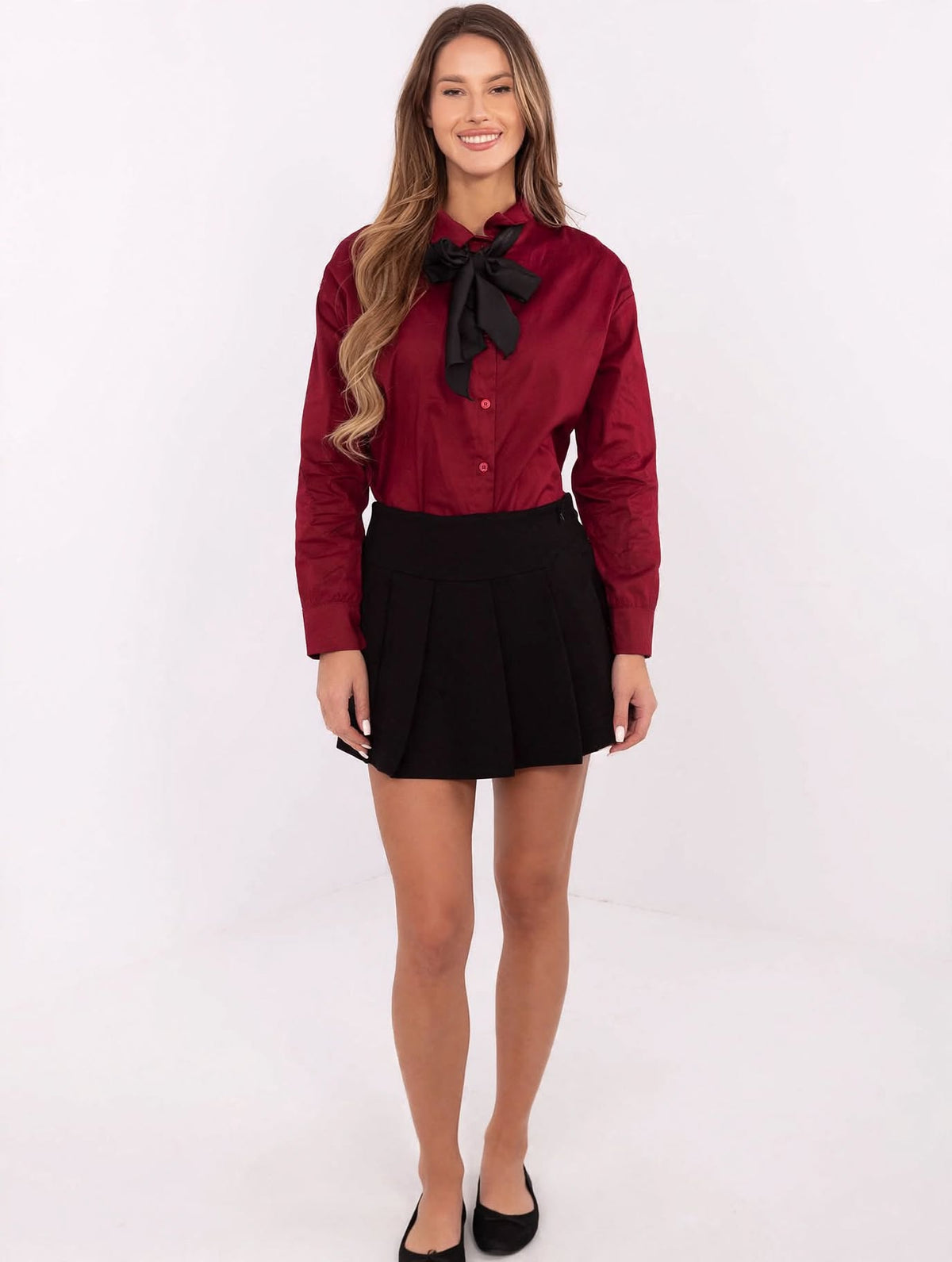 Chemise à manches longues pour femme, mélange de coton, élégante, rouge, Italy Moda