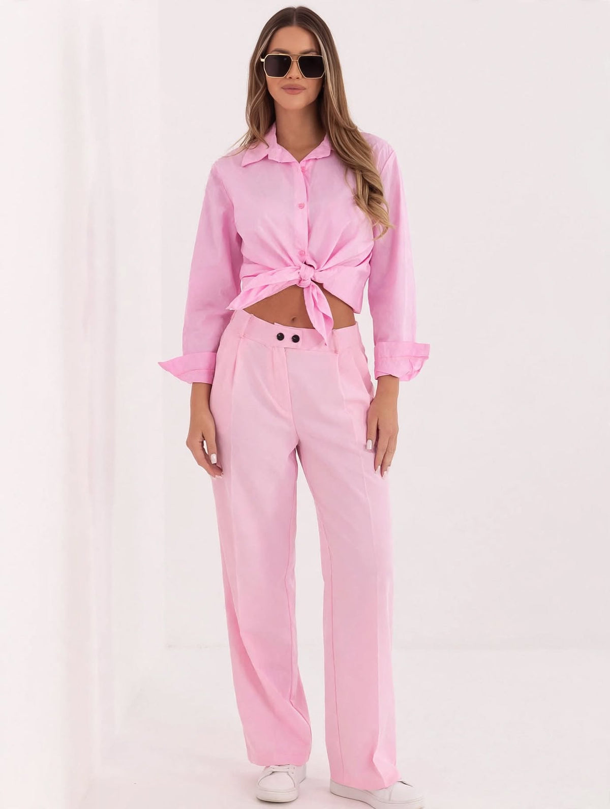 Chemise en coton à manches longues pour femme, modèle 226122, rose – Prix d'usine