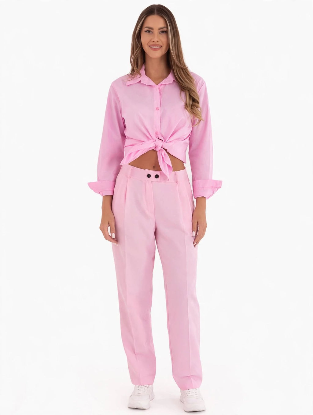 Chemise en coton à manches longues pour femme, modèle 226122, rose – Prix d'usine