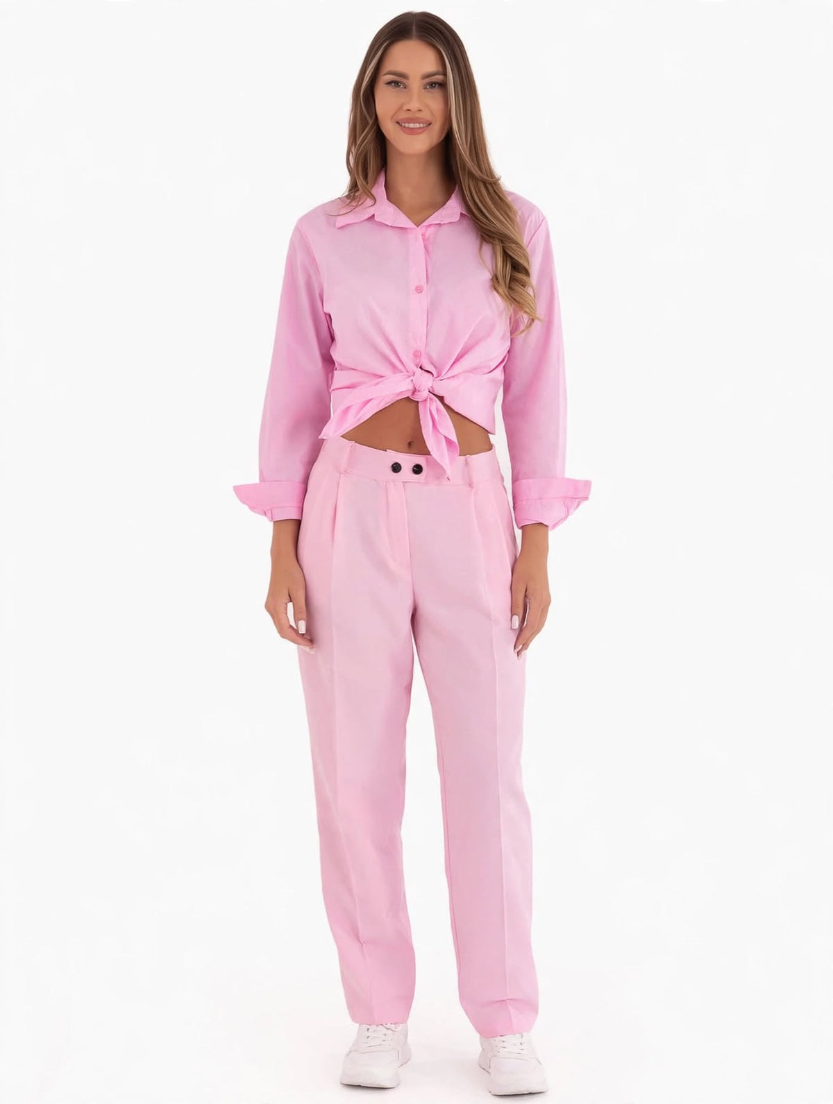 Chemise en coton à manches longues pour femme, modèle 226122, rose – Prix d'usine
