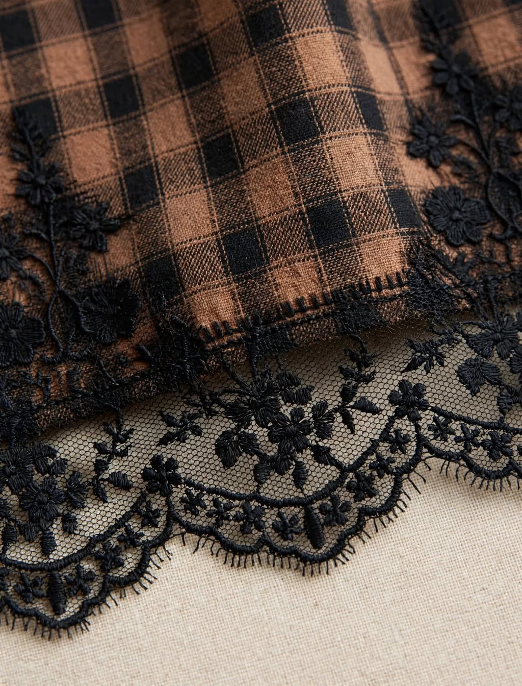 Chemise à Carreaux et Détails Dentelle - L'Incontournable Chic