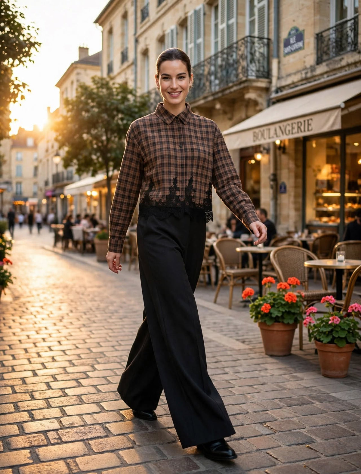 Chemise à Carreaux et Détails Dentelle - L'Incontournable Chic