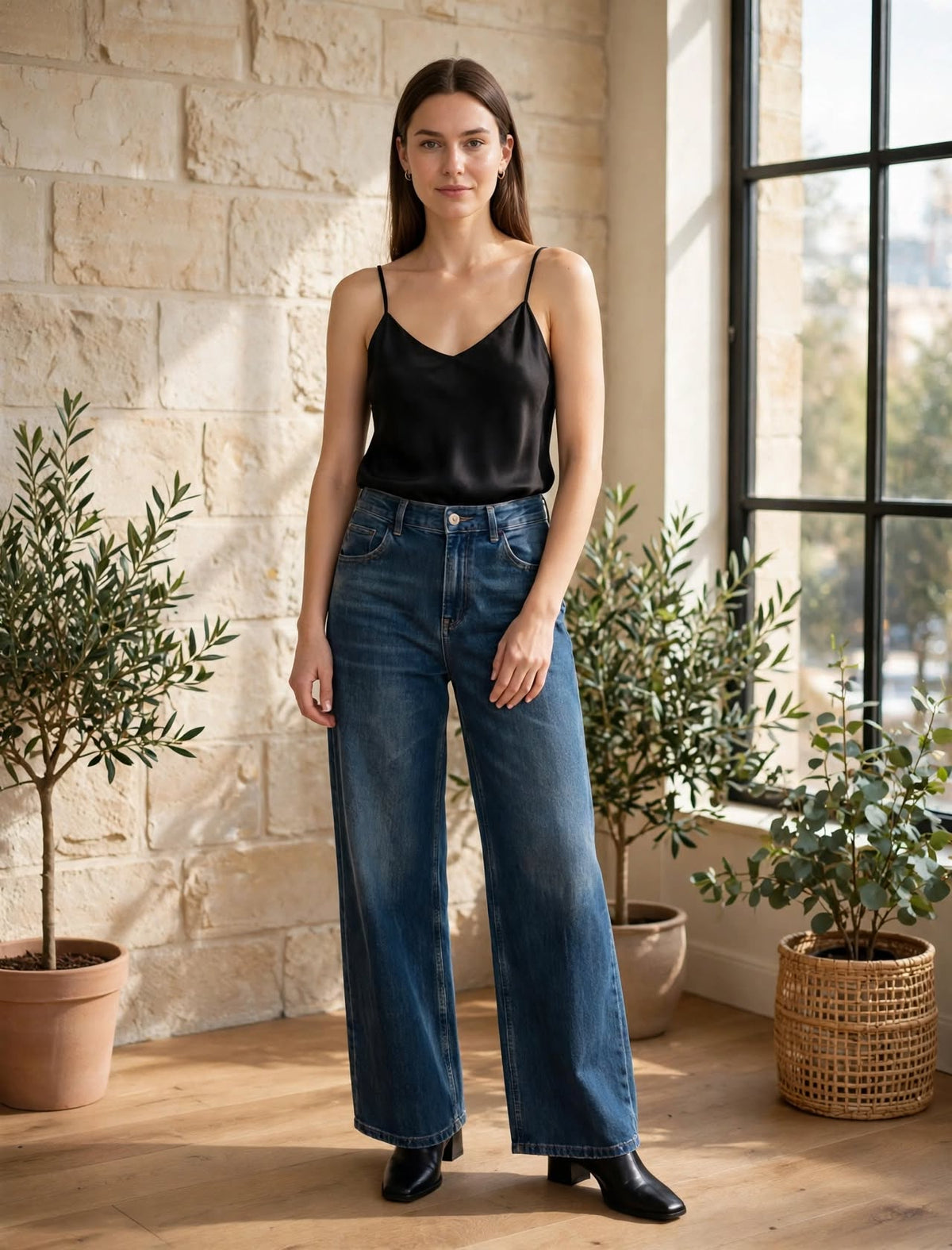 Jean pour femme en mélange de coton bleu – Pantalon en denim confortable et élégant