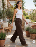 Pantalon Wide-Leg Confort Ultime - Marron Chocolat