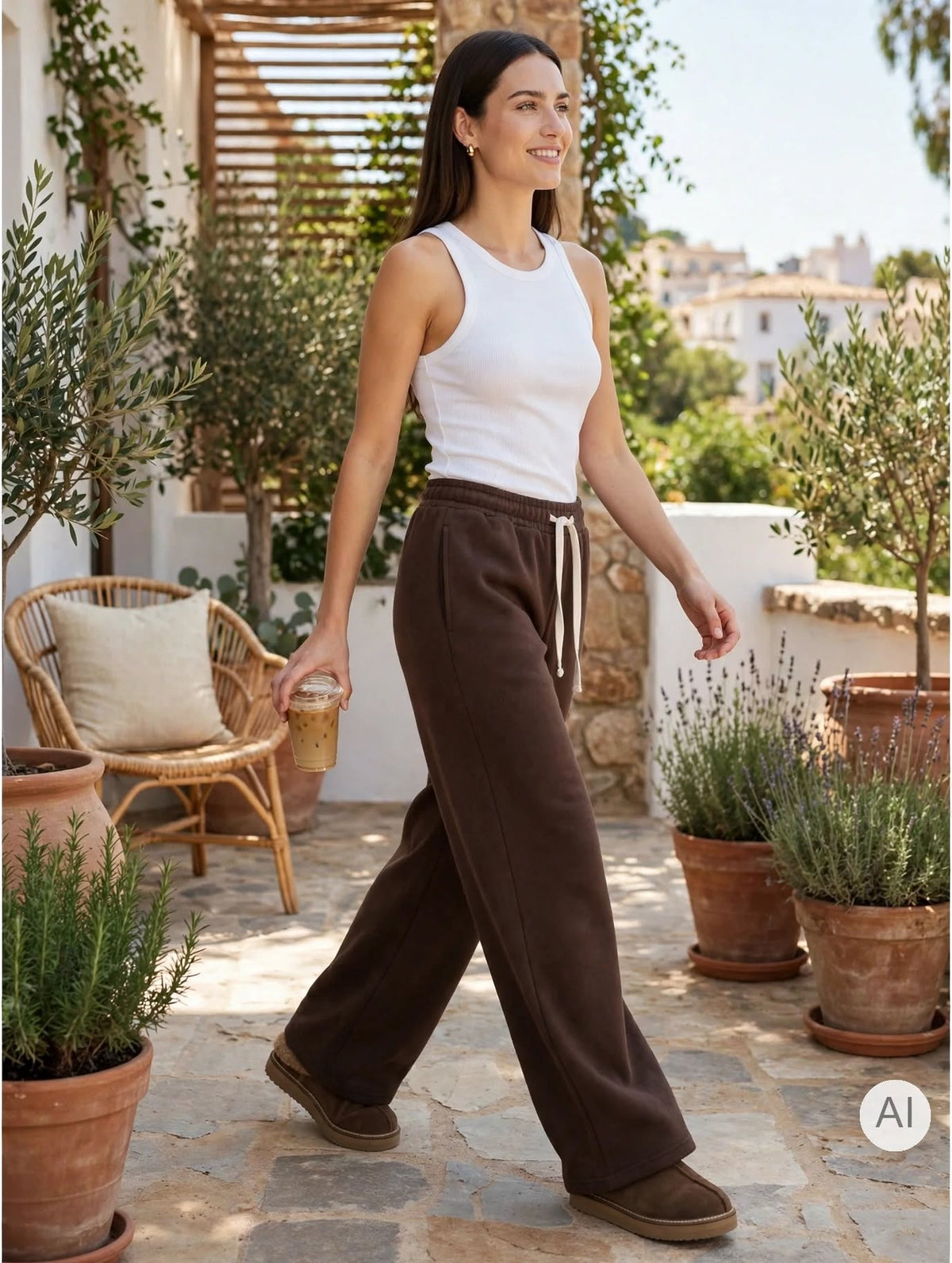 Pantalon Wide-Leg Confort Ultime - Marron Chocolat