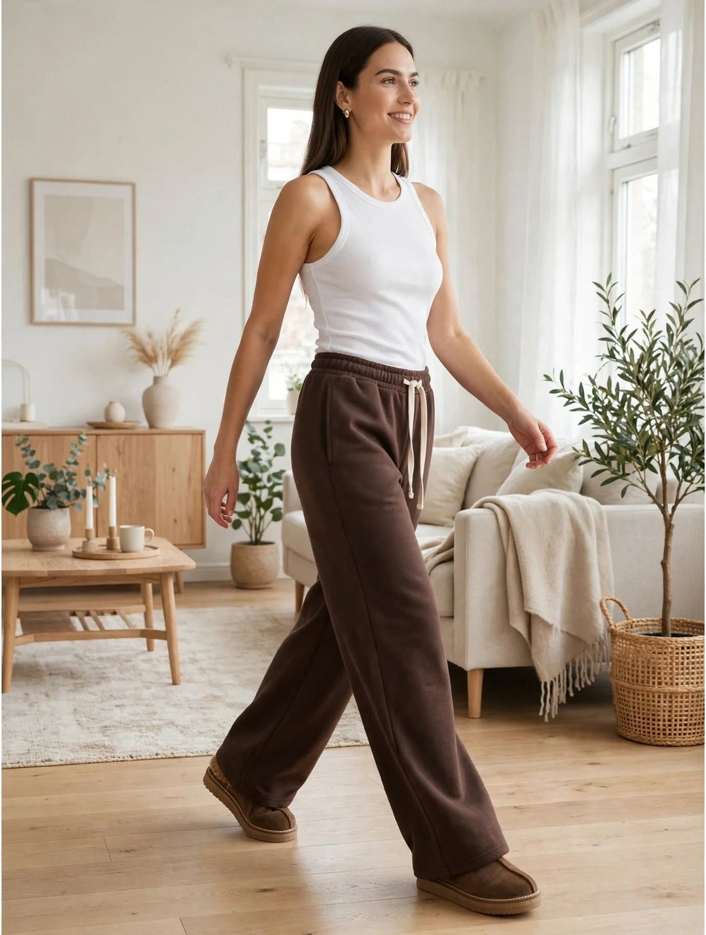 Pantalon Wide-Leg Confort Ultime - Marron Chocolat