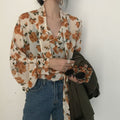 Haut rétro pour femme en mousseline à motif floral, avec laçage – Chemisier vintage pour le printemps et l'automne-4
