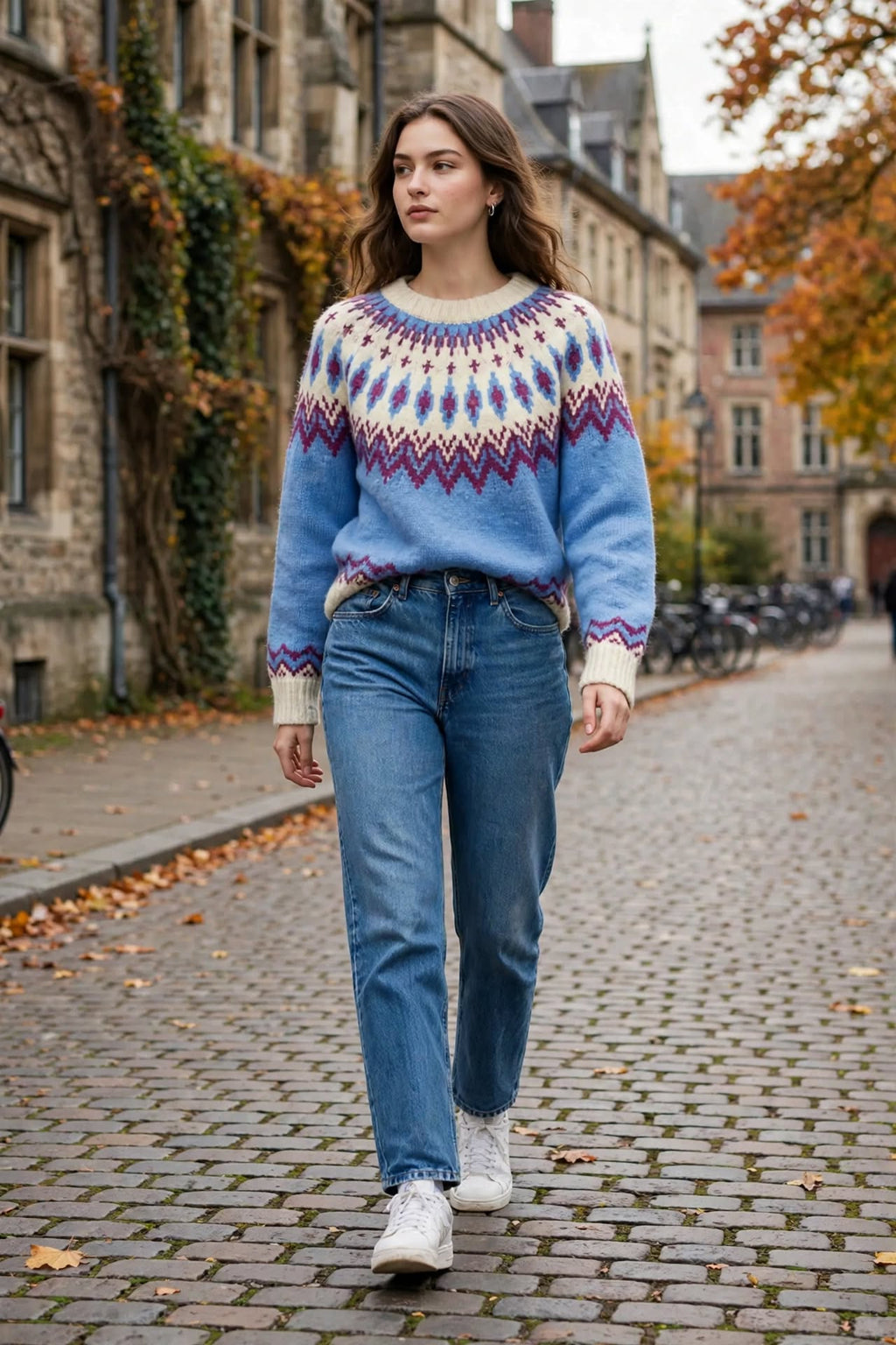Pull Jacquard Bleu Ciel - Motif Nordique - Col Rond - S au XXL