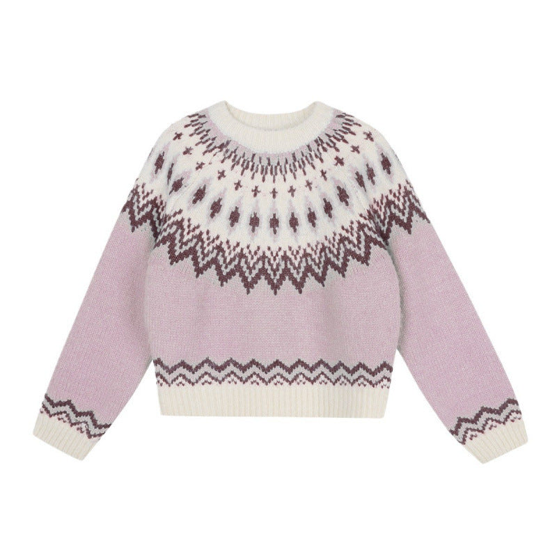 Pull Jacquard Bleu Ciel - Motif Nordique - Col Rond - S au XXL