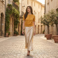 Cardigan col rond manches courtes femme en cachemire et laine ultrafin jaune - FRIDA 5
