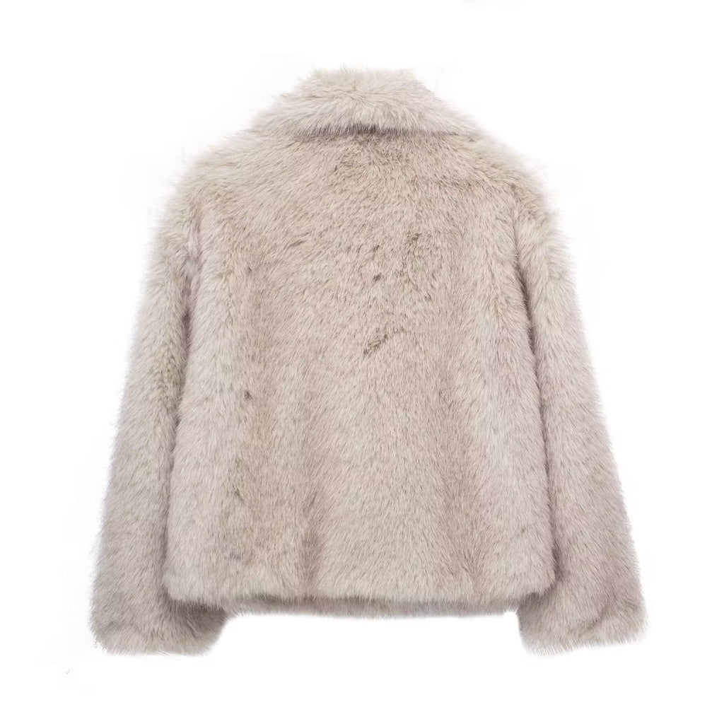 Manteau d'hiver pour femme en matière duveteuse, épais et chaud, avec revers-3