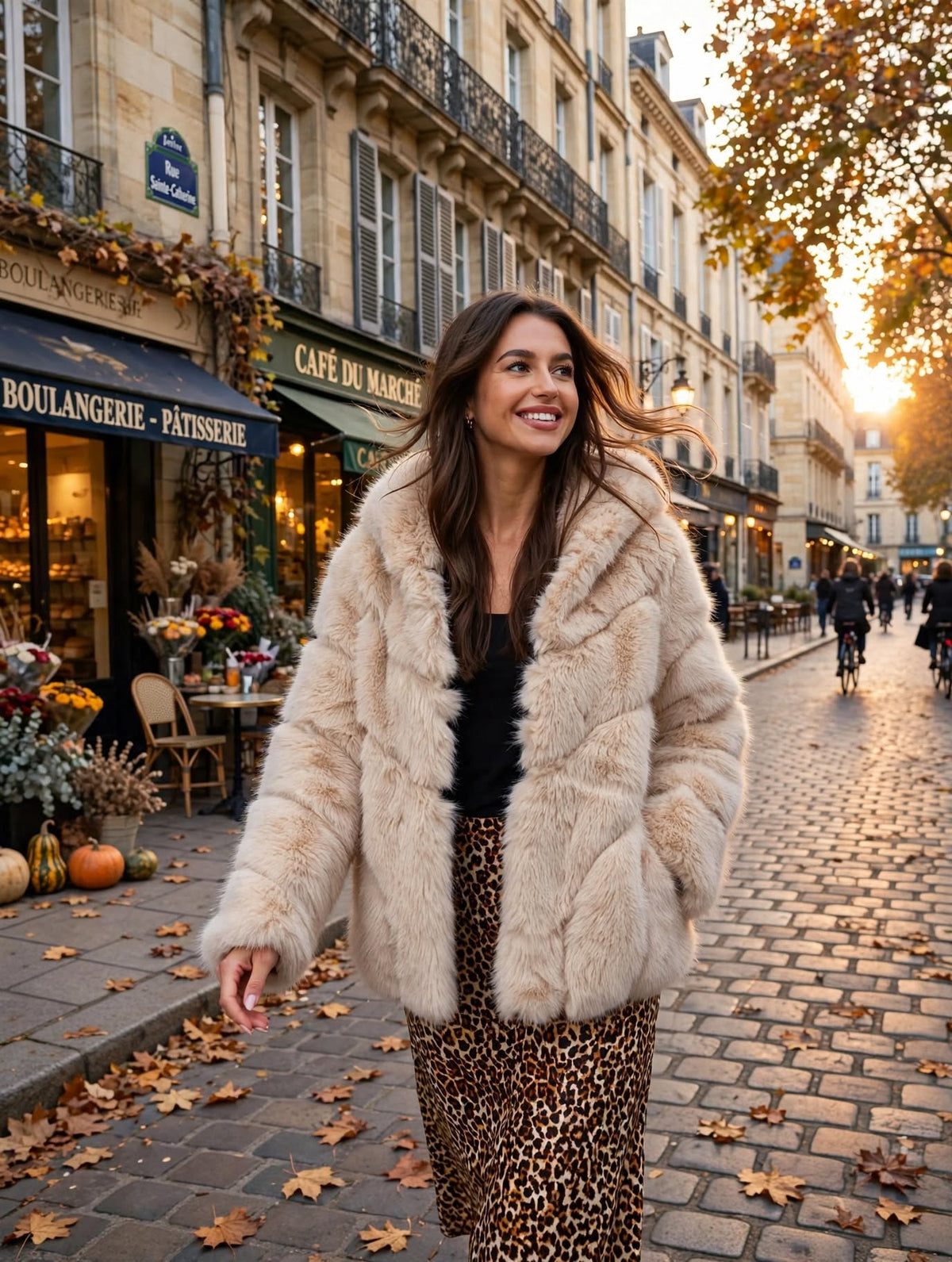 Manteau doudou NINA en fausse fourrure beige