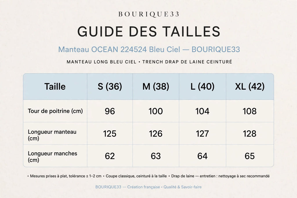 Manteau Long Bleu Ciel Ceinturé Femme