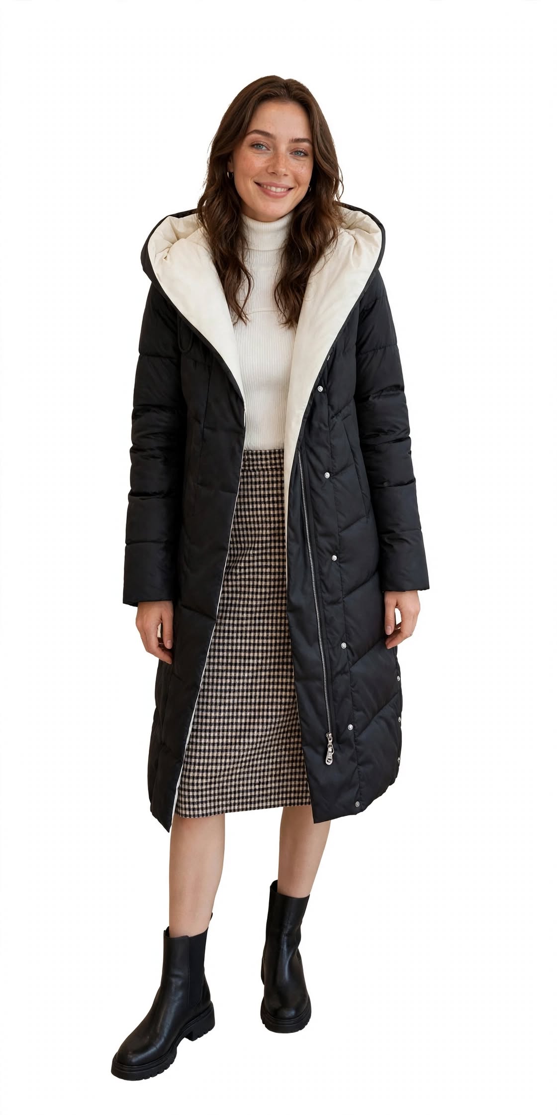 Parka Longue Hivernale Femme Noire à Capuche