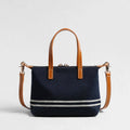 RIVIERA – Mini-Tote Canvas Navy & Leder Cognac – Umwandelbare Umhängetasche