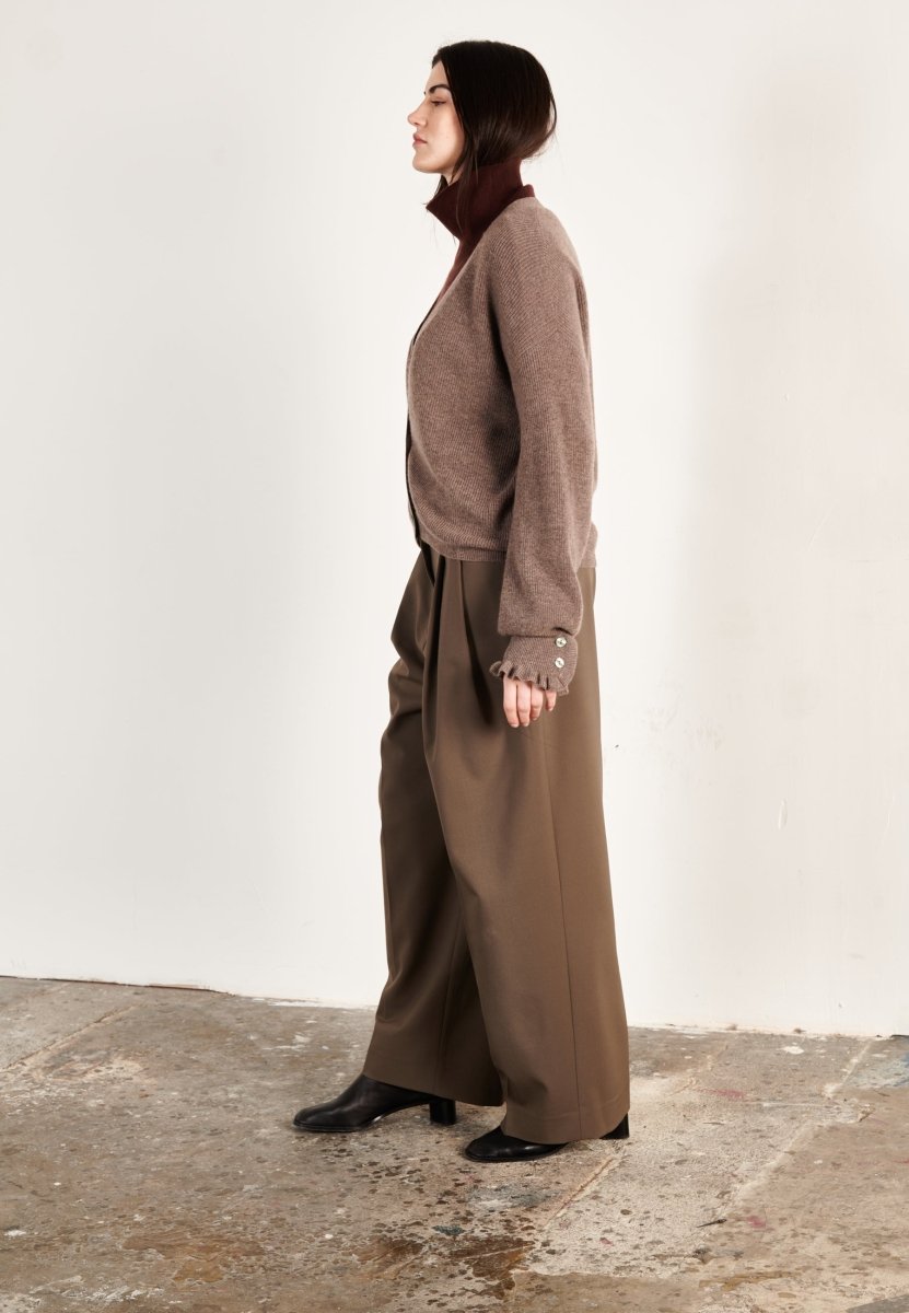 Cardigan col V femme en cachemire & laine marron clair - KELLY 28-3
