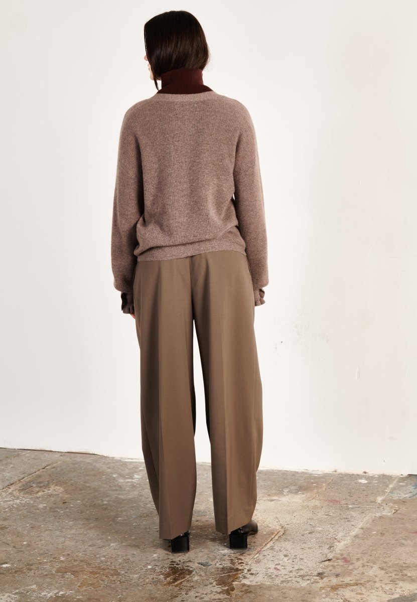 Cardigan col V femme en cachemire & laine marron clair - KELLY 28-4