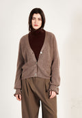 Cardigan col V femme en cachemire & laine marron clair - KELLY 28-0